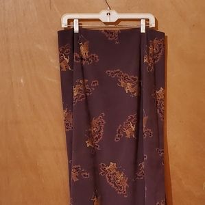Harvé Bernard Midi Length Skirt Brown with Metalic Gold Designs Size 16